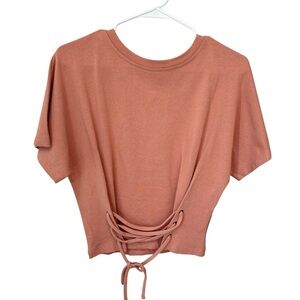 MINKPINK Corset Tie Top Women’s XS Short Dolman Sleeve Blush Pink Feminine NWT